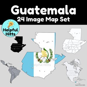 Ensemble de cartes du Guatemala - Images clipart pour les enseignants, géographie, sciences humaines, politique du Guatemala, carte de l'Amérique centrale, Amérique latine - 24 images PNG