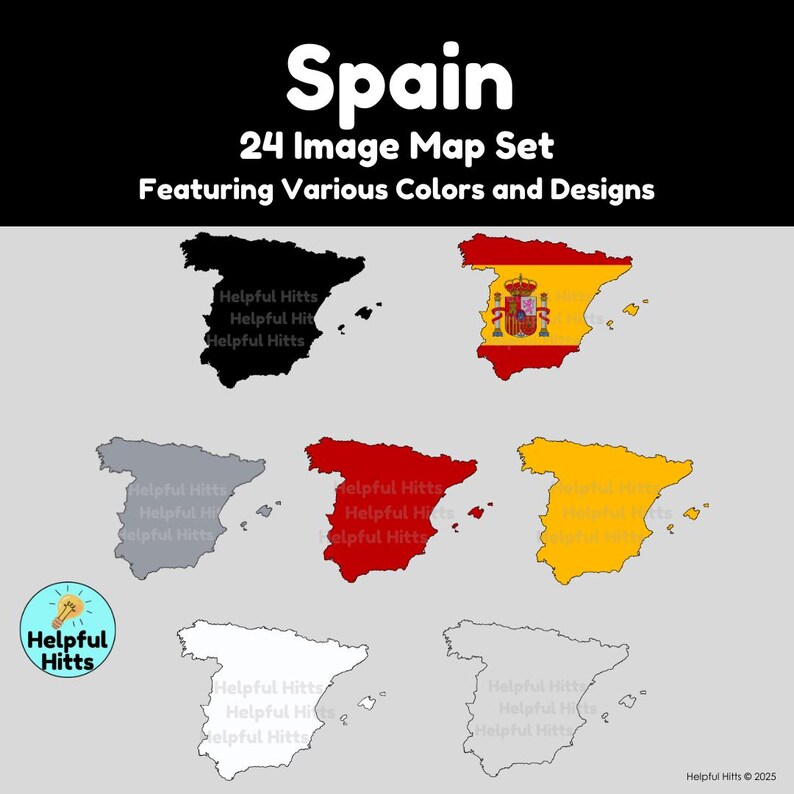 Spain Map Europe Color In Spain Map Clip Art Set: Geography Resources (24 PNG Images) - Etsy