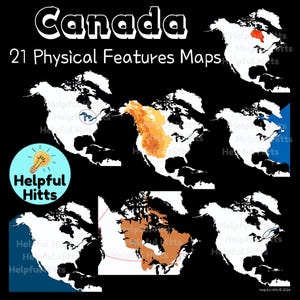 Kanada Körperliche Merkmale Kartenset - Clip Art für Lehrer, Geographie, Sozialkunde, Nordamerika, körperliche Merkmale - 21 PNG Bilder