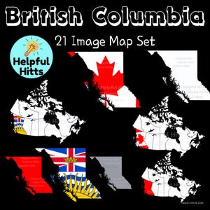 British Columbia Map Set Clip Art- Clipart for Teachers, Geography, Social Studies, Canada Provinces and Territories- 21 PNG Images