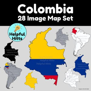 コロンビア地図セット - 教師向けクリップアート、地理、南米諸国、社会科、ラテンアメリカ - 28枚のPNG画像