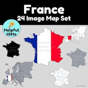France Map Set- Clip Art for Teachers, Geography, European Countries, France Political Map, Social Studies, Europe- 24 PNG Images
