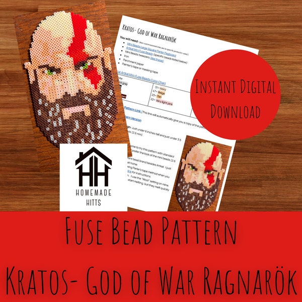 Kratos- God of War Ragnarök DIGITAL Fuse Bead Pattern - Perler Beads- Artkal Beads