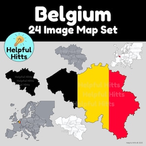 Kaartenset België - illustraties voor leraren, aardrijkskunde, Europese landen, politieke kaart van België, Europa, sociale studies - 24 png-afbeeldingen