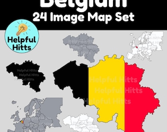 Belgium Map Clip Art Set: European Geography, Social Studies (24 PNG Images)