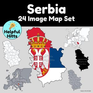 Servië kaartset- illustraties voor leraren, aardrijkskunde, Europese landen, overzicht van Servië, politieke kaart van Servië, Europa- 24 png-afbeeldingen