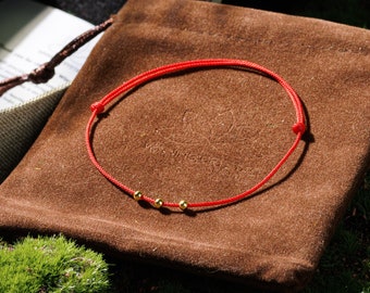 14k Gold Beads Elegant Red String for Protection Adjustable Bracelet for Good Fortune Tibetan Lucky Rope Amulet Handcrafted Knot Unisex Gift