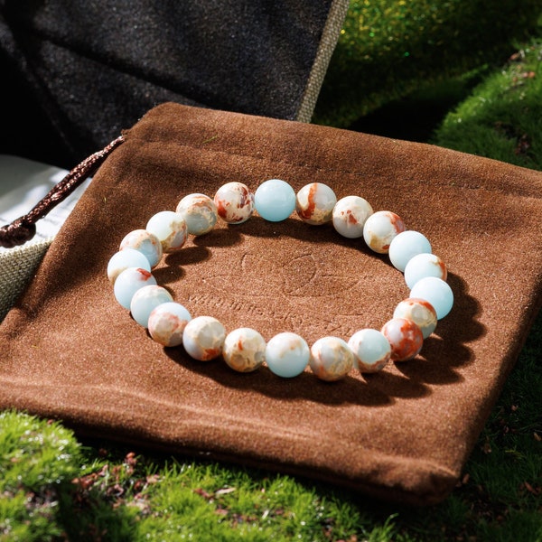 Sky Blue Brown Soapstone Bracelet Serenity Balance Elegant Handcrafted Peace Unique Color Universal Fit Gift for Him Unisex Good Luck Charm