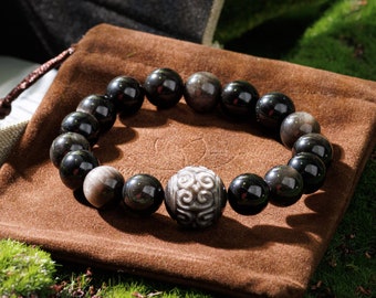 Black Sheen Obsidian Bracelet for Good Luck Bracelet Spiritual Amulet Handcrafted Gift Harmony Clarity Perfect Gift Unisex Good Luck Charm