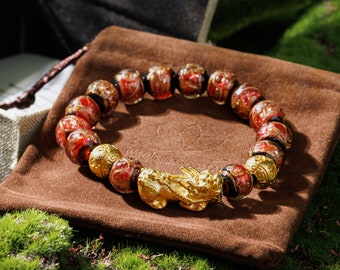 Bracciale Pixiu rosso per braccialetto di protezione Buona fortuna Amuleto della fortuna Regalo fatto a mano Smalto placcato oro Regalo perfetto Unisex Ricchezza Passione