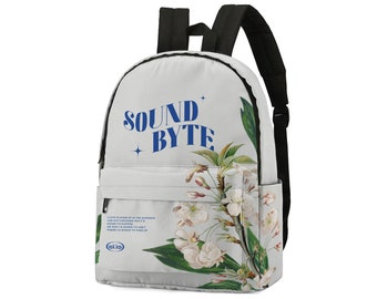 White Travel Backpack, Laptop Gear, Waterproof Sports Bag, Flower Logo School Bag, Gift for Students, Fashion Accessory, SOUNDBYTE 21646
