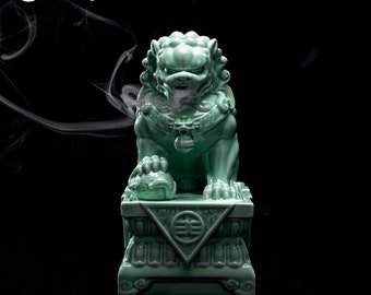 Green Lion Ceramic Incense Burner Pair, Handmade Holder, Chimney Cone Incense Burner, Decor, Unique Deluxe Gift Box Chu San Design XL4021CY