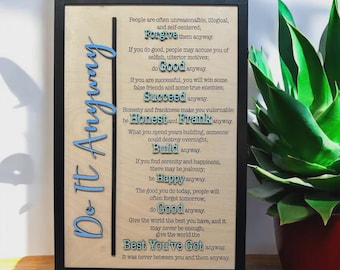 Do It Anyway Affirmation Sign SVG - Personalized Gift - Motivational Decor - Mother Theresa Poem - Self Worth Sign - Graduation, Birthday