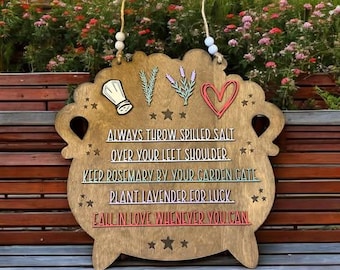 Always Throw Spilled Salt Wooden Sign | Practical Magic Cauldron Door Hanger | Witchy Kitchen Decor | Housewarming Gift for Her
