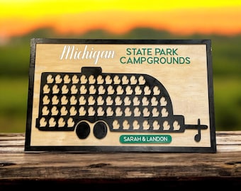 Michigan Personalized State Park Camping Travel Map - Bucket List Adventure - Perfect Gift for Campers!