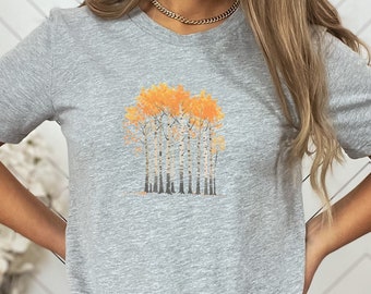 Whispering Aspens - Elegant Autumn T-Shirt Design, Aspen Tree Shirt, Nature Tshirt, Aspen Graphic Tee, Organic and Recycled Materials