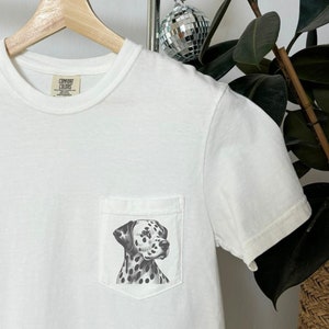 Dalmatian Pocket T Shirt Cute Dalmatian Lover Gift Graphic Tee for Dalmatian Owners Unique Dalmatian Artwork Apparel for Dalmatian Lovers