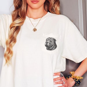 Shar Pei Pocket T Shirt Wrinkly Shar Pei Dog Lover Gift Shar Pei Graphic Tee for Shar Pei Dog Owners Unique Shar Pei Artwork Apparel