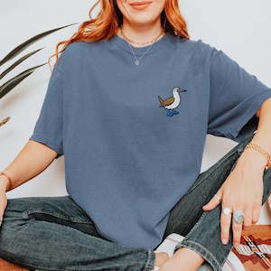 Embroidered Blue Footed Booby Unisex T-Shirt for Seabird and Blue Footed Booby Lovers Soft Cotton Wildlife Embroidery Tee Booby Gift