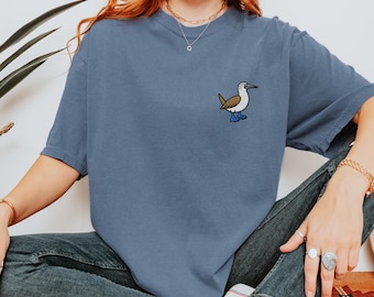 Embroidered Blue Footed Booby Unisex T-Shirt for Seabird and Blue Footed Booby Lovers Soft Cotton Wildlife Embroidery Tee Booby Gift