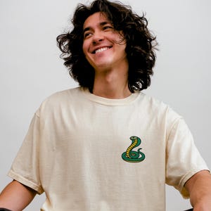 Embroidered King Cobra Unisex T-Shirt for Reptile Enthusiasts Wildlife Snake Lovers Embroidery Tee Unique Gift Cotton Cobra Inspired Apparel