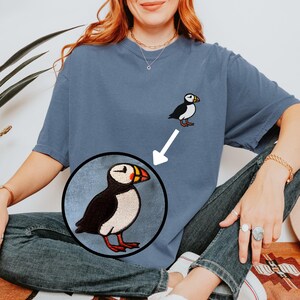 Embroidered Puffin T-Shirt Cute Bird Embroidery Shirt Minimalist Seabird Tee Wildlife Puffin Lover Gift for Nature Fans Puffin Animal Shirt