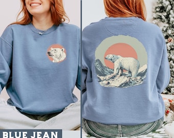 sweat-shirt vintage ours polaire, pull graphique inspiré de la faune, design animal arctique, pull ras du cou confortable ours, cadeau pour amoureux des ours polaires