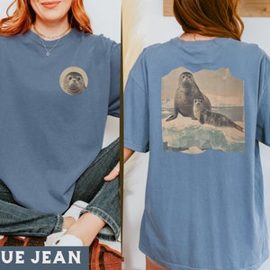 ヴィンテージシールグラフィックTシャツ、レトロシールアートTシャツ、ユニークな動物愛好家へのギフト、シールシャツ、自然にインスパイアされたデザイン、シールグラフィックTシャツ、シールシャツ
