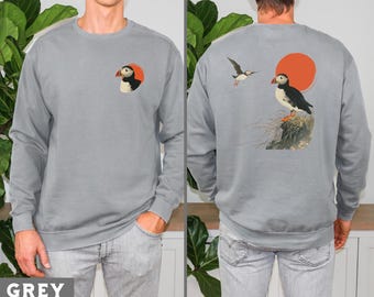 Vintage Puffin Sweatshirt, Nature Inspired Puffin Graphic Pullover, Coastal Bird Design, Cozy Puffin Crewneck Sweater, Puffin Lover Gift