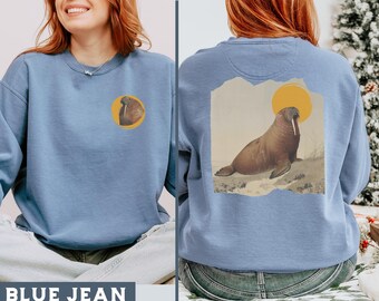 Sudadera vintage de morsa, suéter de morsa, regalo para amantes de las morsas, suéter acogedor para amantes de las morsas, sudadera de cuello redondo de morsa adorable, animales del Ártico
