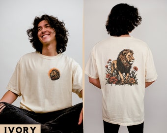 Lion Shirt, Vintage Lion T-Shirt, Retro Wildlife Safari Tee, Classic Nature Design, Unique Lion and Flowers Scene Shirt, Lion Lover Gift