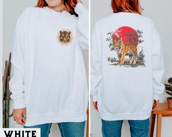 Sudadera vintage de tigre, jersey con estampado de naturaleza, regalo para amantes de los tigres salvajes, suéter acogedor de cuello redondo con tigre, diseño animal genial.