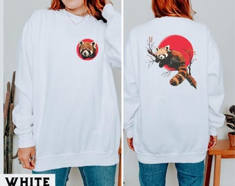 Bluza z nadrukiem w stylu vintage z czerwoną pandą, bluza z grafiką inspirowaną naturą, prezent dla miłośnika czerwonej pandy, przytulny sweter z okrągłym dekoltem z czerwoną pandą, uroczy wzór ze zwierzętami