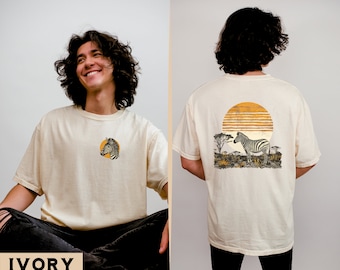 Zebra Shirt, Vintage Zebra T-Shirt with Retro Sunset Design, Safari Wildlife Graphic Tee, Unique Zebra Print Shirt, Gift for Zebra Lovers