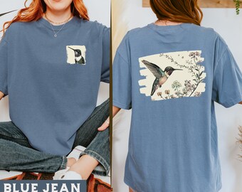 Kolibri Shirt, Kolibri Grafik T-Shirt, Retro Vintage Wildtier T-Shirt, Natur inspiriertes Casual Outfit, Vogel Liebhaber Geschenk, Kolibri