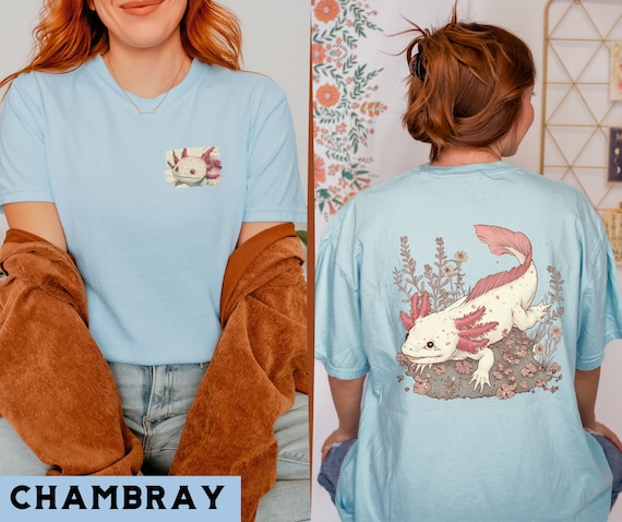 Axolotl T-Shirt with Nature Scene, Aquatic Wildlife Axolotl Shirt, Unique Axolotl Print Shirt, Gift for Amphibian Lovers, Axolotl Lovers