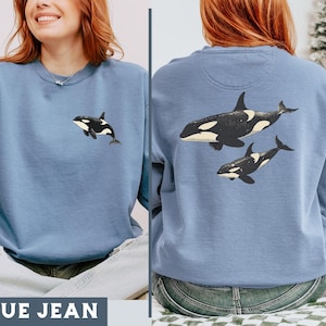 Vintage Orca Whale Sweatshirt, Killer Whale Graphic Pullover, Ocean Lover Gift, Nature Inspired Clothing, Cozy Orca Crewneck Sweater