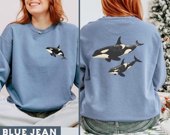 sweat-shirt vintage orque, pull graphique orque, cadeau pour amoureux de l'océan, vêtements inspirés de la nature, pull ras du cou confortable orca