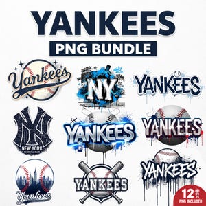 Yankees PNG-paket, basebollclipart, NY-skyline, fanart, Cricut-filer, digital nedladdning, Yankees-logotyp, sport-SVG, hantverksdesigner