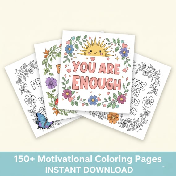 150+ Affirmation Coloring Pages Self-Esteem, Stress Relief Motivational Coloring (Digital Download)