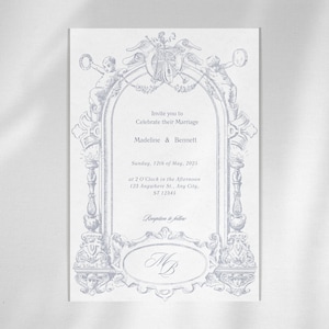 Classic Monogram Wedding Invitation Template Set, Blue Wedding Printable Wedding Invitation Suite, Editable Wedding Invites, Printable