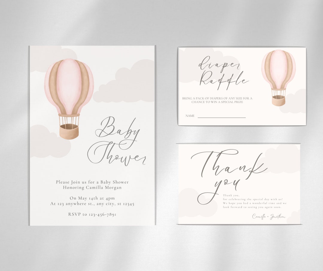 Editable Hot Air Balloon Theme Baby Shower Invitation Bundle, Hot Air ...