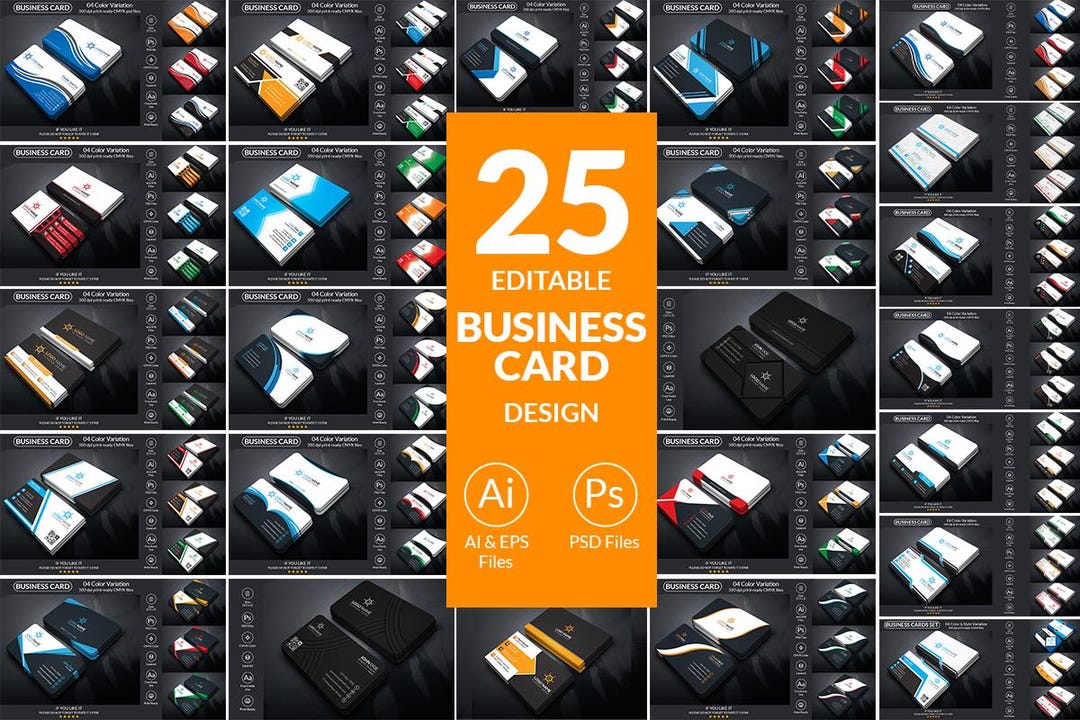 Editable Business Card Template Bundle: Corporate Design (PSD, AI, EPS ...
