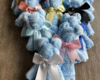 Ositos de tela azules adorables — Toallas de mano, recuerdos para baby shower, regalos para bebés, Up And Away, Bearly Wait, paño de maquillaje, recuerdos de fiesta, cesta para bebés