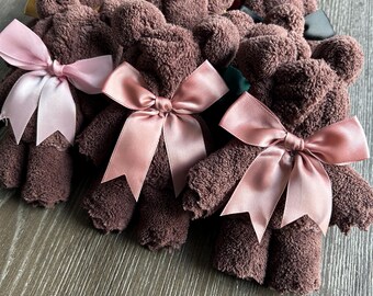 Ositos de tela de chocolate adorables — Toallas de mano, recuerdo para baby shower, osito de regalo para bebé, ¡Arriba y lejos!, ¡Apenas espera!, recuerdos para fiestas, cesta para bebé, regalos para anfitriones