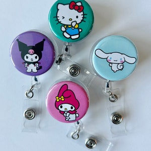 Cute Kitty and Friends Button Clip Badge Reel Teacher Student Badge Holder Nurse Gift RN badge clip CPT medical badge clip mini badge reel