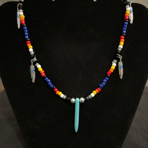 Colorful medicine-wheel inspired 16 in beaded choker necklace