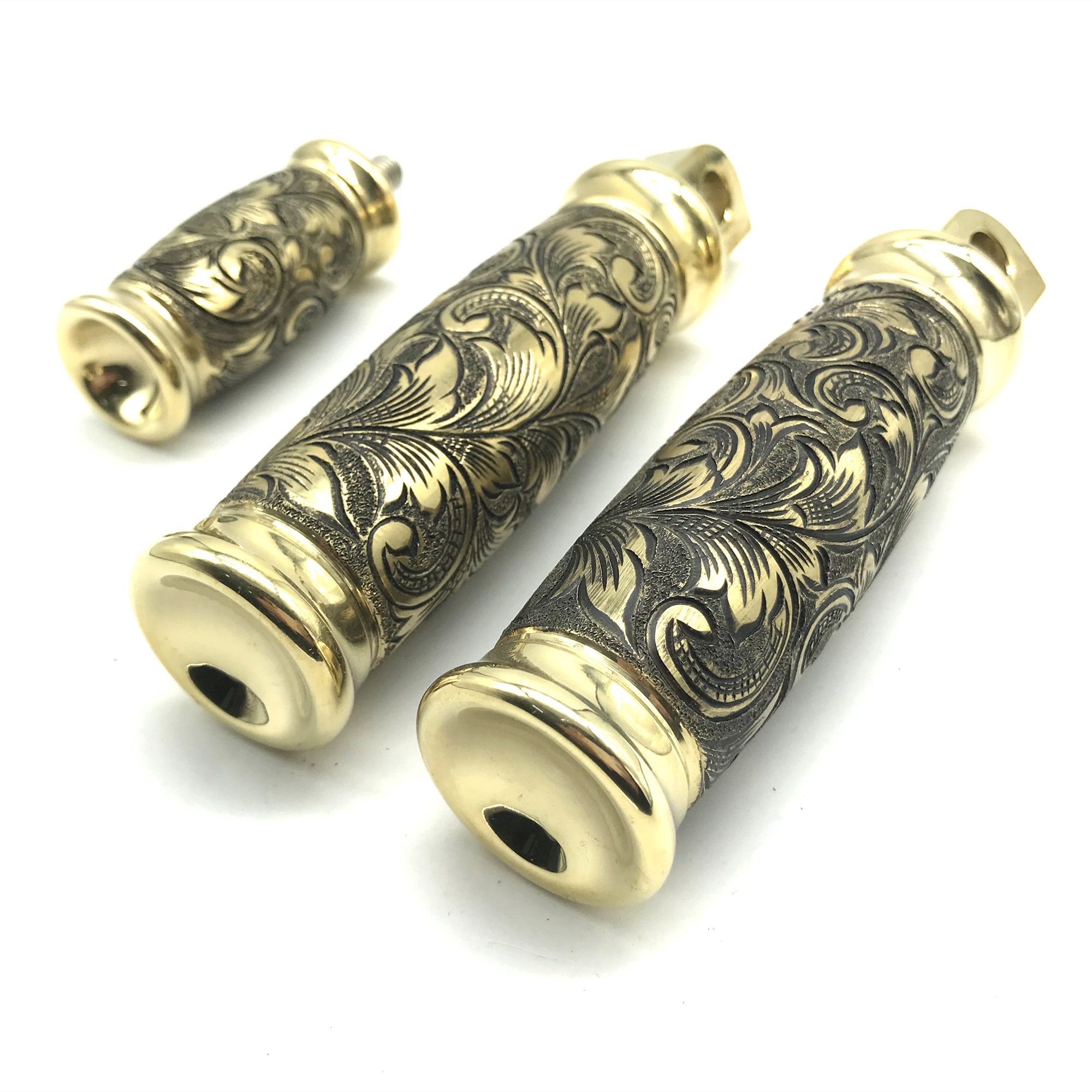 Hand Engraved Motorcycle Brass Decoration Hand Grip+foot Peg+shift