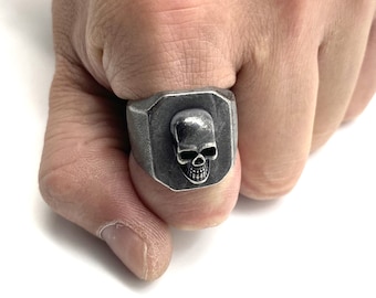 Vintage schedelring, herenbandring, hiphopringen, motorrijder sieraden vinden