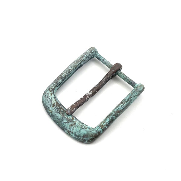 Rusty Dirty Green Buckle Leather Belt Brass Fastener Buckle